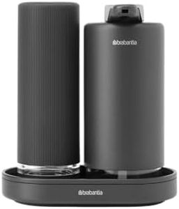 Brabantia - SinkStyle Soap Dispenser Set with 2 Stylish Dispensers for Hand and Dish Soap, Textured Tray, and Soap Squeezer – Mineral Infinite Grey, 2 x 200 ml