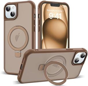 SKYLMW Compatible with iPhone 15 Plus Case with Invisible Magnetic O-Ring Stand Military-Grade Translucent Case for iPhone 15 Plus 6.7" [Compatible with Mag-Safe][Great Grip Feeling],Desert Brown