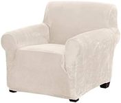 Great Bay Home Velvet Plush Stretch Arm Chair Slipcover. Velvet Chair Furniture Protector, Soft Anti-Slip, High Stretch (Chair, Off-White)