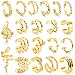 ORAZIO 20Pcs Single Ear Cuffs Earrings For Women Non Piercing Ear Cuff Gold Flower Cz Helix Cartilage Cuff Earrings Clip On Wrap Earrings For Women Girls,gold