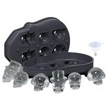 3D Skull Ice Cube Tray with Lid,Spespo Silicone Ice Cube Moulds Maker,Freezer Tray for Gin Glasses, Whiskey, Scotch, Cocktail and Liqueur Glasses-Black (1 * 6 Skull Cubes)