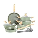 Kitchen Academy Induction Cookware Sets - 12 Piece Cooking Pan Nonstick Set, Granite Green Pots and Pans Set