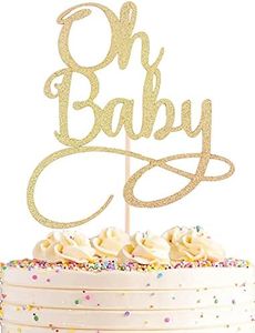 AHAORAY Oh Baby Cake Topper - Premium Gold Baby Birthday Party Cake Decoration Supplies, for Baby Shower/ Gender Reveal Party/ Baby Party Photo Booth Props