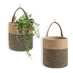 Goodpick 2pack Jute Hanging Basket, Wall Hanging Storage Baskets 7.87" x 7" Small Woven Basket Closet Storage Bins Shelf Basket for Keys Wallet Plants Towels, Toys, Jute Woven Basket