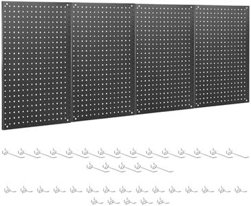 ENJOYWOOD Pegboard, 4 PCS 24"×16" Metal Peg Board Panels Black Modular Wall Organizer Kit with 40 Hooks, Dual-Size Hole Design for Home Tool Storage, Garage Organization, Kitchen, Office, Craft Room