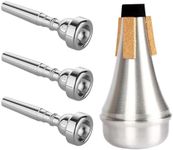 Kuylive 3 Pack Trumpet Mouthpiece (3C 5C 7C) with Lightweight Aluminum Practice Trumpet Mute Silencer Fit for Yamaha Bach Conn King Replacement Musical Instruments Accessories, Silver
