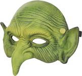 CMLLING Witch Mask,Goblin Mask PU Foam Half Face Green Goblin Mask Face Cover Without Chin for Women Girls Halloween Cosplay Carnival Party Dress Up Costume