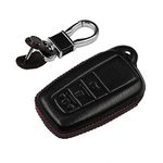 M.JVisun Men Women Genuine Leather Key Fob Cover For Toyota 86 GT86 Avalon C-HR Camry Corolla Highlander Land Cruiser Prado Prius RAV4 2016-2023 Car Key Case Pouch With Key Ring Keychain - Black