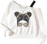 SHENHE Girl's Graphic Print Cut Out Shoulder Asymmetrical Cute Sweatshirt Pullover Top White 8Y
