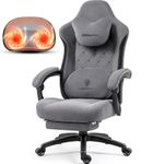 Dowinx Gaming Chair with Heated Massage Lumbar Support, Breathable Fabric Office Chair with Pocket Spring Cushion and Footrest, Recliner High Back PC Chair for Adult, Gray