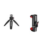 Manfrotto MTPIXIMII-B, PIXI Mini Tripod with Handgrip for Compact System Cameras, Technopolymer and Aluminium, Black & MCPIXI Universal Smartphone Clamp, Pro Version