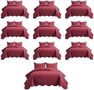 MOONLIGHT20015 10 Pack Queen Quilt Bedding Set (90" x 96") - Bulk Wholesale for Hotels, Guest Bedroom & Airbnbs - Lightweight Microfiber Reversible Floral Embossed Quilts Bedspreads (Burgundy)