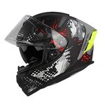 Ignyte IGN-4 Demon ISI / DOT Certified Full Face Graphic Helmet with Inner Smoke Sun Shield and Outer Anti Fog Clear Visor (Medium 580 MM, Matt Black Grey)