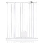 Bettacare Pet Gate with Lockable Cat Flap, 87.9cm - 95.5cm, White, 104cm in Height, Extra Tall Dog Safety Barrier with Cat Flap, Easy Installation