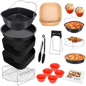 Hot Air Fryer Accessories 10-Piece Set, 21 cm Airfryer Accessories XXL Compatible with Philips Airfryer XXL7.2L, 8.3L, COSORI 5.5L, Tefal 6.5L, Cecotec 6L etc., Airfryer Silicone Mould Air Fryer