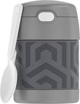 THERMOS FUNTAINER 10 Ounce Stainless Steel Vacuum Insulated Kids Food Jar with Folding Spoon, Grey and Aqua Waves