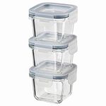 IKEA ASIA 365+ Glass Storage Boxes, Food Container with Lid, SquareGlass 180ml, Set of 3