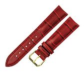 RECHERE Alligator Crocodile Grain Leather Watch Band Strap Gold Pin Buckle Color Red (width 18mm)