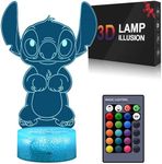 ZIXEAR Stitch Decorative Lamp, 3D Night Light Dimmable LED Room Décor, 16 Colors Changing Stitch Lamp for Bedroom, Boys Girls, Teens, Kids Birthday Christmas Gifts