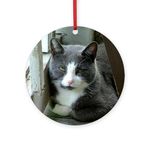 CafePress Grey and White Cat Round MDF Wood Ornament