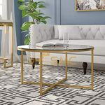 SMC FURNITURE Zara Coffee Table in Shiny Gold Finish. (Transparent Glass Top)