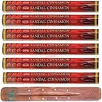 HEM Incense sticks | Pack of 6 | with SAMASIA incense stick holder for Aromatherapy, Incense Spa, Yoga, Meditation, Healing, Spirituality and Relaxation (Sandal Cinnamon)