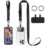 DGHYDZ Cell Phone Lanyard, Universal Crossbody Lanyards Adjustable Shoulder Neck Strap with wrist lanyard, 2 Key Rings, 2 Phone Tether Pads Compatible Most Smartphones (Pure Black)