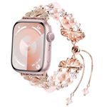 Fohuas Compatible for Apple Watch Bracelet 42mm 44mm, Adjustable Crystal Pearl iWatch Band Women Jewelry Elastic Replacement bead Wristband for iWatch Series 5 4 3 2 1 Sport, Edition, Nike+, Rose Gold