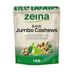 Zeina Jumbo Cashew Nuts (Raw) with High Vitamin B6 and Iron (1Kg) - Natural Fibre and Protein. A Fresh Healthy Snack with Resealable Bag - Peanut and Sesame Free