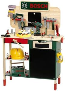 Theo Klein 8734 Bosch wooden workbench I Sturdy children's workbench, adjustable height I Electric cordless drill, tools with light and sound effects I Toy for children from 3 years