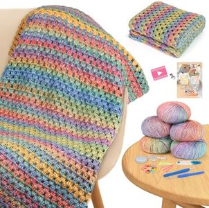 Aeelike Blanket Crochet Kit for Beginners, Super Easy Crochet Blanket Kit with Soft & Colorful Gradient Yarns Detailed Video Tutorials Crocheting Accessories, Rainbow Gradient & Ideal Gift