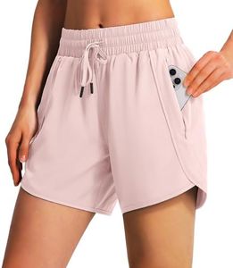 Ksmien Women's 5"/ 7" Athletic Running Shorts Quick Dry Lightweight Workout Gym Shorts with Zipper Pockets UPF 50+ Pink XS
