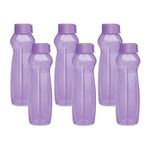 MILTON Delta Plastic Water Bottle Set of 6, 1000 ml Each, Purple | Sports | Gym | Home | Kitchen | Travel Bottle | Hiking | Treking | Reusable