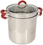 ExcelSteel 526 12 QT Stainless Pasta Cooker with Lid and Red Silicone Grip