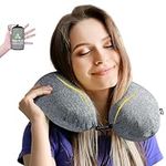 HIKENTURE Neck Pillow for Travel- Inflatable Travel Pillow with Removable Cover- Portable Adjustable Airplane Pillow for Plane- Comfortable Ergonomic Flight Pillow- Fully Inflated in 3 Breaths(Grey)