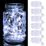 btfarm 6 Pack LED Fairy Lights Battery Operated, 2M 20LED Small String Lights, Waterproof Mini Silver Wire Bedroom Twinkle Light Indoor Outdoor for Jars, Christmas, Wedding - Cool White