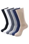 BALENZIA Men's Crew Length/Calf Length Socks (Free Size) Made with Cotton & Spandex - Combo Pack of 6 - (Black, Beige, Navy, D.Grey, L.Grey, White)