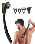 Back Shaver for Men: Long Foldable Handle Back Razor for Men w/Waterproof 6D Smooth Shaving Head - 2 in 1 Mens Body/Beard/Face Hair Trimmer Grooming Kit – Birthday Gift for Dad Husband (Black)