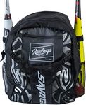 Rawlings Savage Youth Baseball Bag - Kids Bat Bag – Durable Baseball Backpack – Holds Two Bats – includes Hook to Hang on Fence - Black