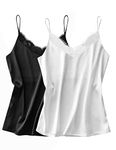 Ekouaer Women's 2 Packs Lace Camisole Top Satin Silk Cami Spaghetti Strap Tank Tops, Black and White XL