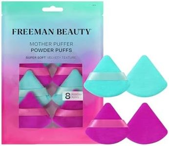 Freeman Mother Puffer Powder Puff 8 Count Set, Makeup Puffs For Pressed or Loose Powder, Velvet Material, Cloud Skin, Triangle Powder Puffs With Finger Band For Setting & Baking, Vegan & Cruelty-Free
