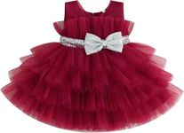 Fairy Dolls Baby Girls Frill Knee Length Dress with Sequin Bow (9-12 Months, Mehroon)