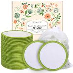 ProCIV Reusable Makeup Remover Pads - 20 Packs Organic Bamboo Cotton Pads Cleansing Cloth Wipe With Laundry Bag, Washable Clean Skin Care Facial Toner Cotton Rounds Cleansing Towel Wipes (Green)