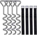 Uekars Trampoline Stakes, Corkscrew Shape Trampoline Anchor kit Steel Spiral Stakes,Heavy Duty Trampoline Parts Tie Down Kit Ground Wind Stake with Belt Straps for Trampolines Tents Swing.- Set of 4