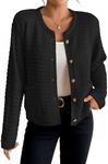 Bsubseach Womens Cardigans Sweaters Open Front Long Sleeve Button Down Knit Jackets Fall Cardigans with Pockets Black M