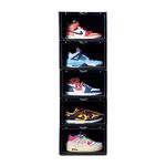 SNEAKARE Shoe Storage Organizer, Set of 5 Black Heavy-Duty Sneaker Box, Stackable Storage Box with Magnetic Closure, Multipurpose Large Storage Box, Fits Size UK14, Plastic