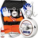 MAGFISHION Magnet Fishing Kit – 300 KG (2 x 150 kg) – Super Strong Neodymium Magnet – Double Sided Electromagnet – Inc. Case - Treble Hook - 20M Rope – Carabiner - Gloves – Thread locker - Ø 60 mm