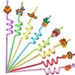 TMGIDRI 24 Mexican Fiesta Party Favors, Drinking Straws for Mexican Party Favors, Cinco De Mayo Party Favors for Kids, Taco Party Supplies with 2 Cleaning Brush