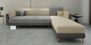 PREMIUM CART Polyester Velvet Contemperory Sofa Set with Cushion Chaise Lounge, Sectional Sofa Perfect for Your Living Room,Guests Room & Office (5 Person Sofa) (Grey & Beige)