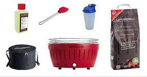 LotusGrill XL Charcoal 1 kg 1 Piece Beech Starter Kit 1x LotusGrill XL Fire Red 1X 1 Lighting Gel 200ml, 1 Marinating Brush Mandarin Orange, Dressing Shaker, Transportation Carry Case XL